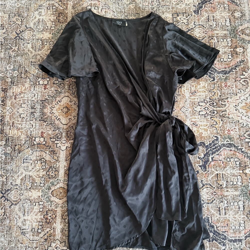 Vici Black Satin Wrap Dress NEVER WORN